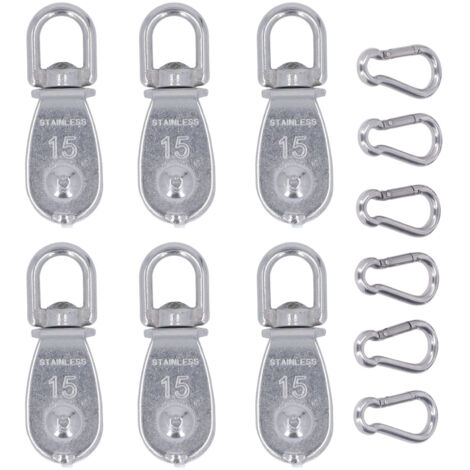 6 Pièces Poulie Simple M15 Acier Inoxydable Anti-Rouille Résistante à l'Usure pour Câble de Levage Rotatif - Randonnée (1/5)