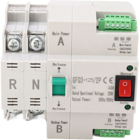 Interrupteur de Transfert Automatique 2P 40A, 230V AC - Alimentation Double pour Maison et Usine (1/5)