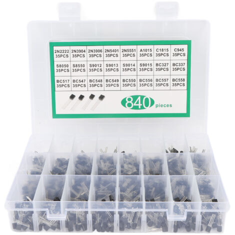840 Pièces Transistors BC337 BC549 A1015, Kit Assortiment 24 Valeurs NPN PNP Transistors Polyvalents pour Électronique