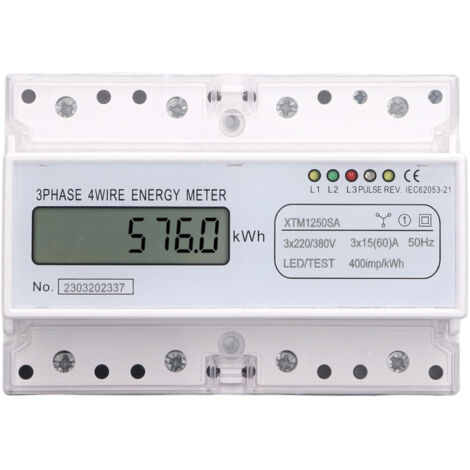 Compteur d'Énergie Triphasé 4 Fils 7P Numérique LCD Kwh Wattmètre Consommation Électrique Montage Rail DIN 35mm (1/5)