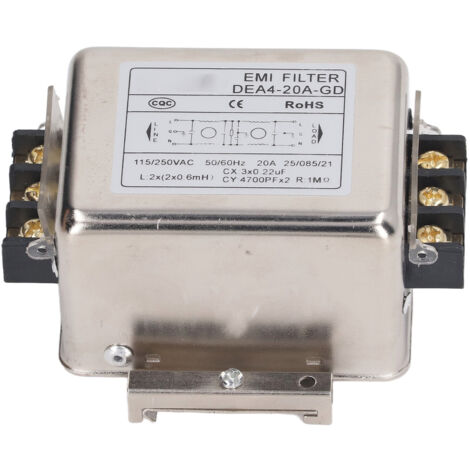 Filtre CEM Suppresseur de Bruit 2 Pôles 1 Phase 115V-250V 20A 50/60Hz pour Alimentation (1/5)