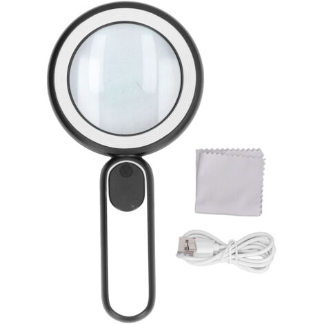 Loupe à main 20X avec 21 LED, recharge USB, interrupteur tactile, disponible en noir et blanc (1/5)