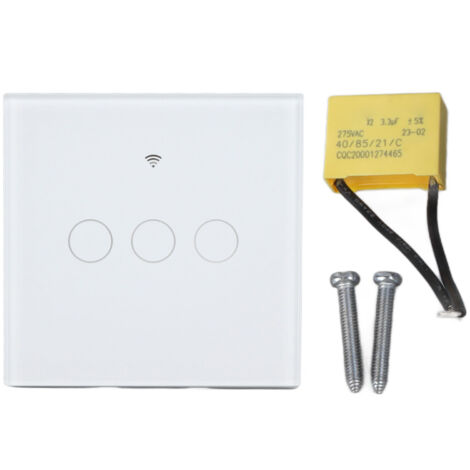 Interrupteur Tactile WIFI 3 Postes 86 avec Panneau Verre Trempé, Prise EU 100-240V Blanc (1/5)