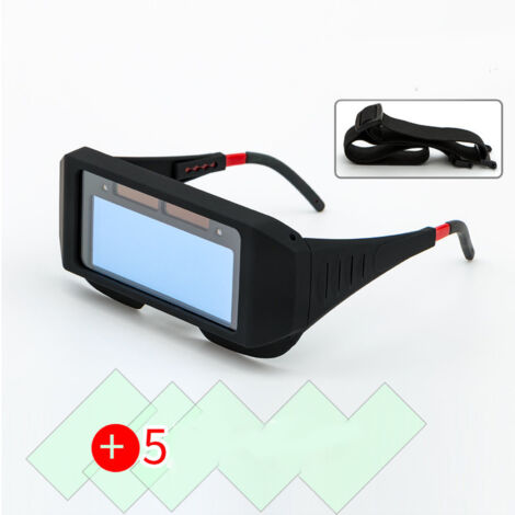Lunettes de soudure à assombrissement automatique, ergonomiques avec champ visuel dégagé et 5 feuilles de protection élastiques. (1/5)