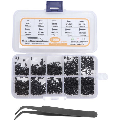 1000 Vis à Tôle Autotaraudeuses Noires M1 M1.2 M1.4 M1.7 Tête Plate avec Pince (1/5)