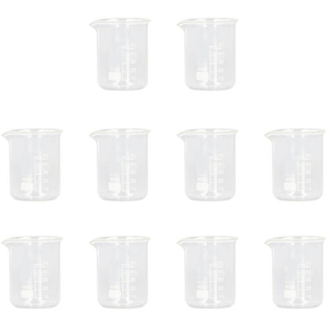 10 Pièces Becher en Verre de Laboratoire 50ml avec Graduations Précises pour Expériences Scientifiques (1/5)