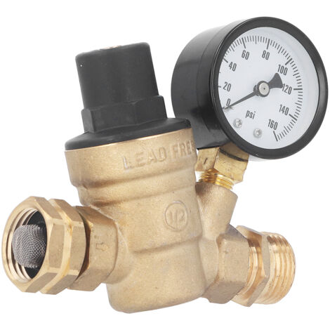 Régulateur de Pression d'Eau en Laiton Ajustable 160PSI avec Manomètre et Filtre d'Entrée pour Camping-Car (1/5)