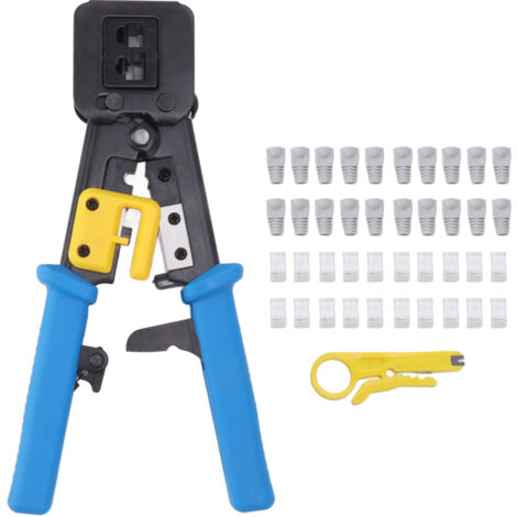 Kit de sertissage Ethernet pour connecteurs RJ45 RJ12 RJ11 avec pince à sertir manuelle et dénudeur de câbles réseau (1/5)