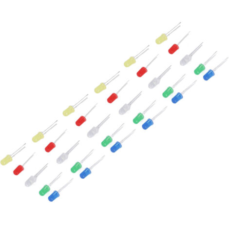 Rockible 20 LEDs SMD 3V Pré-câblées – Assorti Blanc, Blanc Chaud, Rouge, Jaune, Bleu, Vert, Orange – Longueur 30 Cm