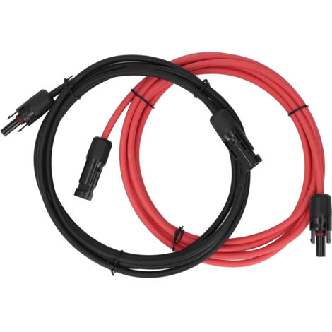 Câble d'extension solaire 2 pièces 10AWG 6 mètres avec connecteurs mâle/femelle pour usage extérieur rouge et noir (1/5)