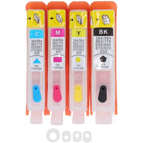 4 Cartouches d'Encre à Puce Permanente, Grande Capacité, Sortie Fluide, 4 Couleurs de Rechange pour Imprimante HP 670 (1/5)