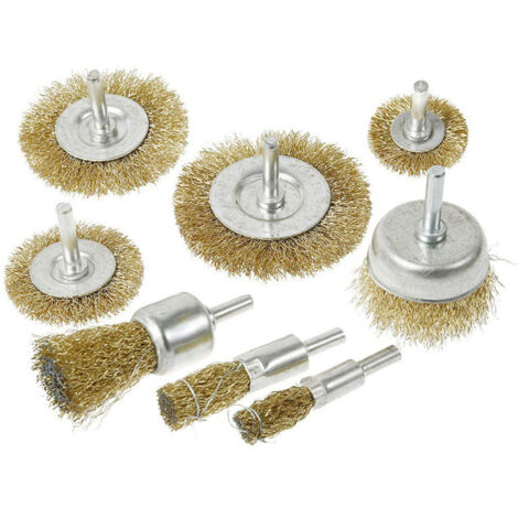 Jeu de 8 brosses à roue en acier cuivré pour perçeuse, idéal pour polir, nettoyer et décaper. (1/5)