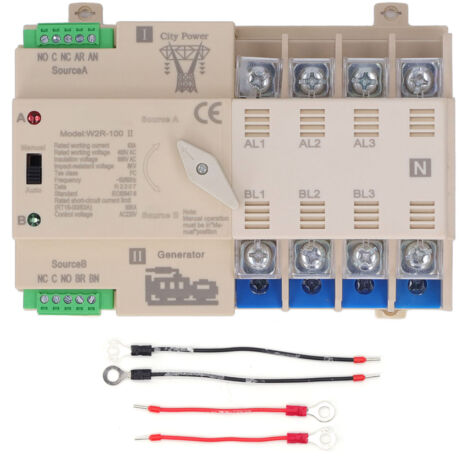 Interrupteur de Transfert Automatique 63A 220V, Double Alimentation, Blanc, Manuel/Automatique Intégré (1/5)