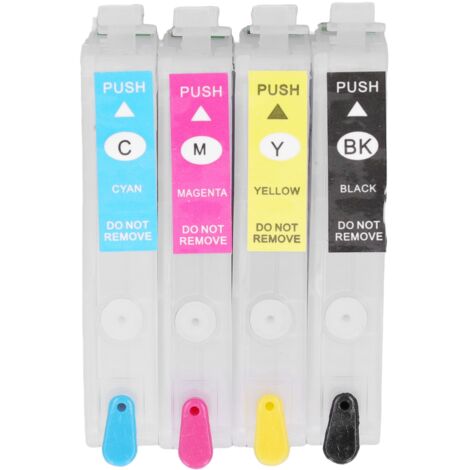 Cartouche d'encre rechargeable 4 couleurs avec puce permanente - Noir Cyan Magenta Jaune - Compatible T200XL1 T200XL2 T200XL3 T200XL4