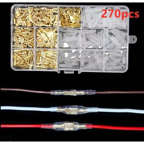 Bloc de jonction à sertir jaune, kit connecteur mâle/femelle avec capot transparent, 270 pièces (2.8/4.8/6.3mm), 0.13kg (1/5)