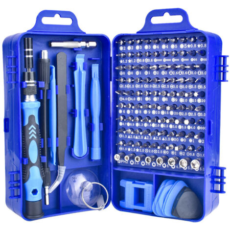 Tournevis de Réparation 115 en 1 Alliage Acier Chrome Vanadium, Set Professionnel pour Téléphone et Montre, Bleu (1/5)