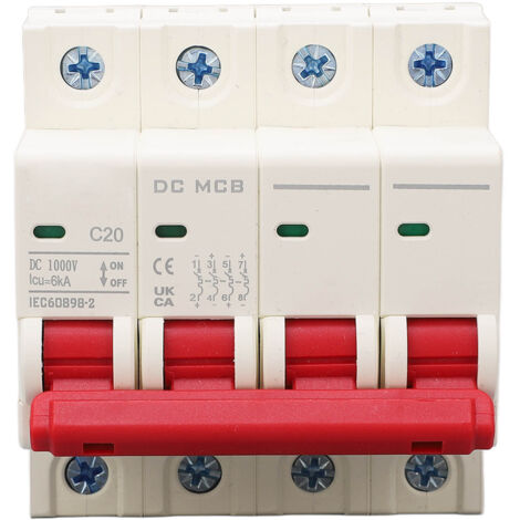 Disjoncteur miniature 4P 20A 6000A pour rail DIN, protection contre les surcharges, tension DC 1000V. (1/5)