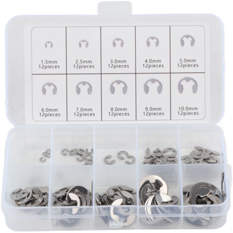 Kit de 120 Rondelles Circlips en Acier Inoxydable, Anneaux de Retenue M1.5 à M10 pour Arbres (1/5)