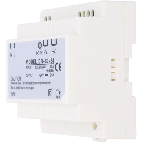 Alimentation à découpage sur rail DIN DR-60-24, 60W 24V, entrée 100-240VAC pour équipements industriels (1/5)