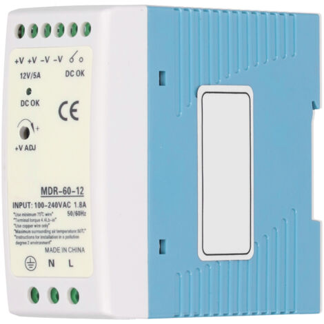 Alimentation Secteur MDR-60-12 60W 12V 5A Ultra-Mince pour Rail Industriel Coque ABS (1/5)