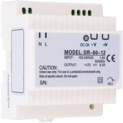 Alimentation Secteur Monophasée sur Rail DIN 100-240VAC pour Équipement Industriel DR-60-12 (1/5)