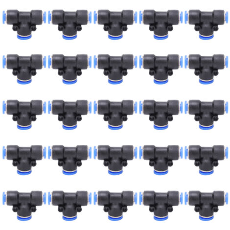 50 Pièces Raccord Pneumatique 3 Voies Rapide pour Tuyau PU, Connexion Air/Eau PEG6‑8‑6 (1/5)