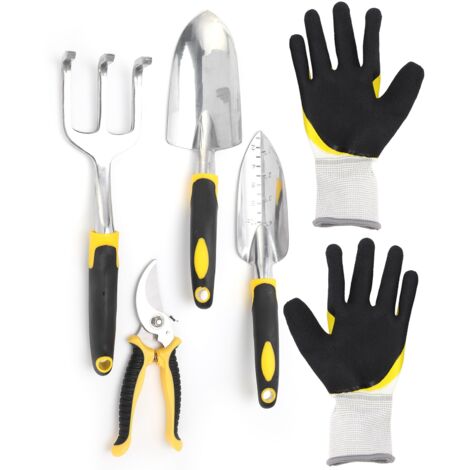Kit de 5 outils de jardinage robustes avec tête en aluminium moulé pour transplantation et élagage (1/5)