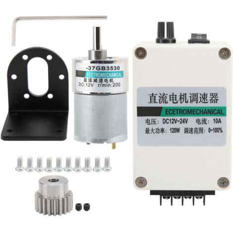 Moteur Réducteur à Vitesse Réglable 12V DC avec Support et Engrenage, Rotation CW/CCW, Modèle XD‑37GB 3530, 200 tr/min