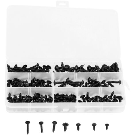 Assortiment de 210 vis autotaraudeuses noires pour meubles, bois et équipements électriques (1/5)