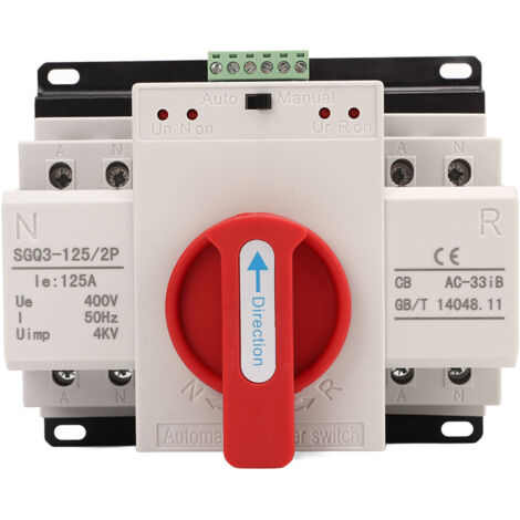 Interrupteur de Transfert Automatique 125A Double Alimentation à Poignée Rouge pour Générateur Industriel 400V