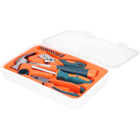 Kit d'outils 17 pièces en acier carbone avec marteau, clé, pince, tournevis et embouts (1/5)