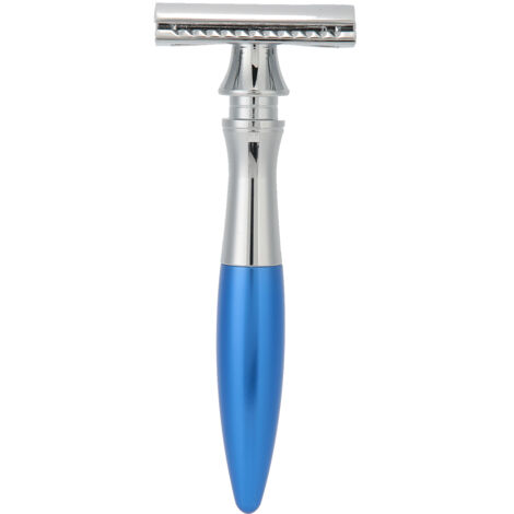 Rasoir de sécurité rétro en acier inoxydable pour hommes avec lames double tranchant - Rasage manuel bleu (1/5)
