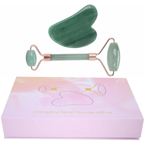 Rouleau de Massage Portable avec Plaque de Gua Sha en Forme de Cœur pour Visage, Bras et Dos (Vert Aventurine) (1/5)