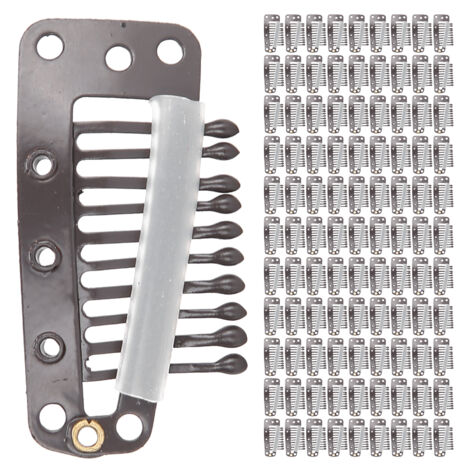 100 pièces attaches à cheveux en acier inoxydable 10 dents, clips pour extensions capillaires et perruques DIY, couleur café (1/5)
