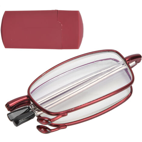 Lunettes de lecture pliables pour seniors, monture carrée rouge +400, acier inoxydable portable et tendance (1/5)
