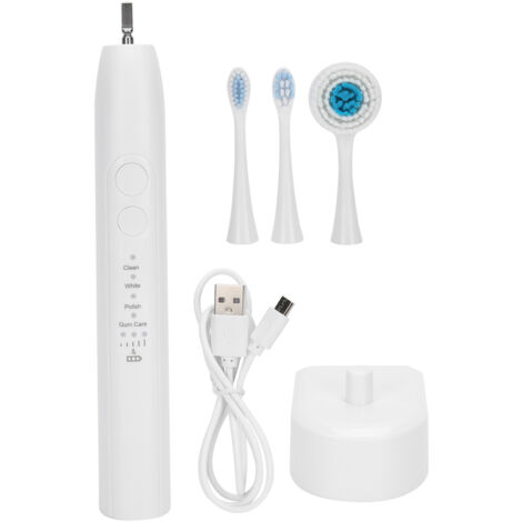 Brosse à dents électrique rechargeable 4 modes avec embout nettoyant visage blanc (1/5)