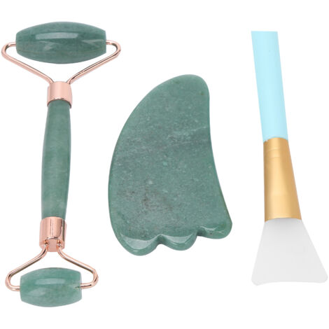 Rouleau Double Tête Massage Visage et Corps - Set Gua Sha, Brosse Masque, Planche de Sculpture Verte (1/5)
