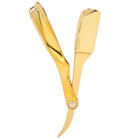 Rasoir droit professionnel pliable pour barbier - Porte-lame plaqué or pour rasage homme (1/5)