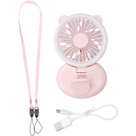 Ventilateur de Poche Rechargeable USB - Mini Brumisateur Portable avec Dragonne et Réglage 3 Vitesses - Rose (1/5)