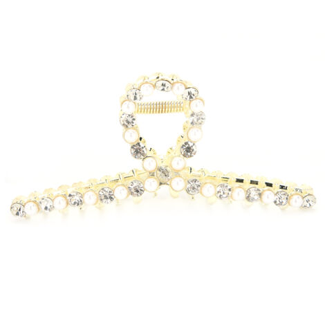 Pince à cheveux métal perles artificielles et strass - Barrette décorative anti-dérapante (1/5)