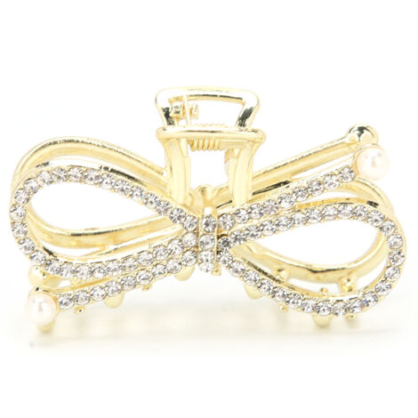 Pince à Cheveux Femme avec Perles Fausses et Strass, Barrette Décorative à Noeud Papillon (1/5)