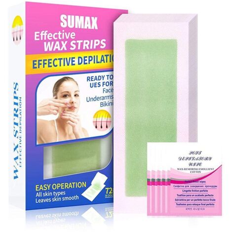 72 bandes de cire pour lèvres et visage, élimination des poils pour tous types de peau, 4 cotons nettoyants inclus (1/5)