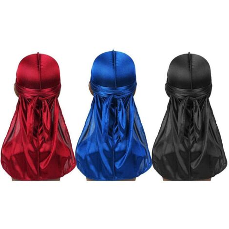 3 Durags Soie Douce à Queue Longue pour Hommes - Accessoires Motards avec Bonnet (1/5)