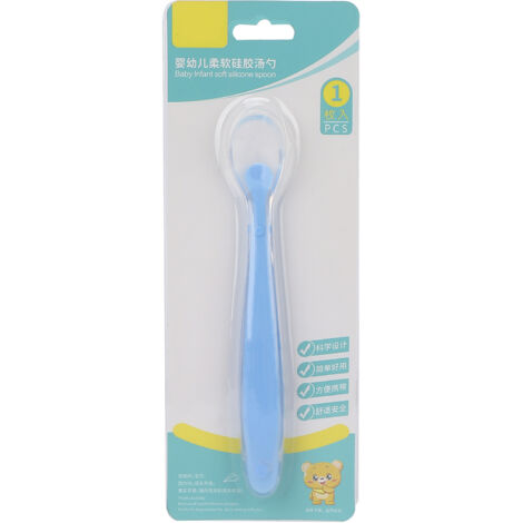 Cuillère d'Entraînement Alimentaire pour Bébé en Silicone Souple, Embout Doux pour Nourrisson - Bleu (1/5)