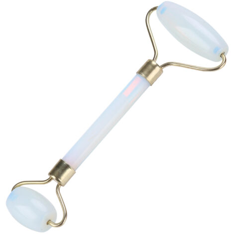 Rouleau de Massage Visage en Jade Naturel, Double Tête pour Contour des Yeux et Anti-Âge (Blanc) (1/5)