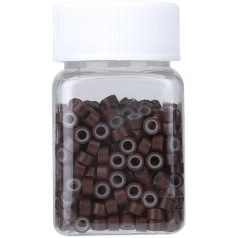 Tubes en aluminium pour extensions capillaires avec perles en silicone, décorations de tresses marron (1/5)