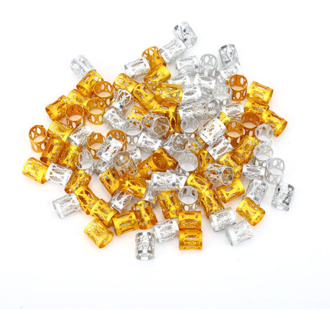 100 pièces de perles à tresses métalliques réglables, anneaux pour cheveux, ornements beauté argent et or (1/5)