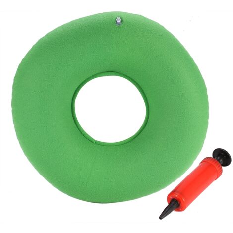 Coussin Gonflable pour Chaise Rond, Support Lombaire et Coccyx, Anti-Hémorroïdes avec Pompe (Vert) (1/3)