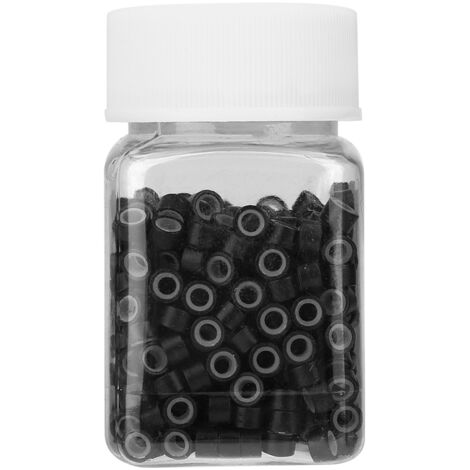 Perles de Tubes en Aluminium et Silicone pour Extensions Capillaires Micro-anneaux Décorations Tressage Noir (1/5)