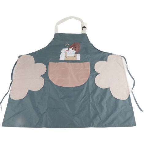 Tablier de Cuisine Imperméable à Motif Fille avec Poche pour Pâtisserie et BBQ, Gris (1/5)